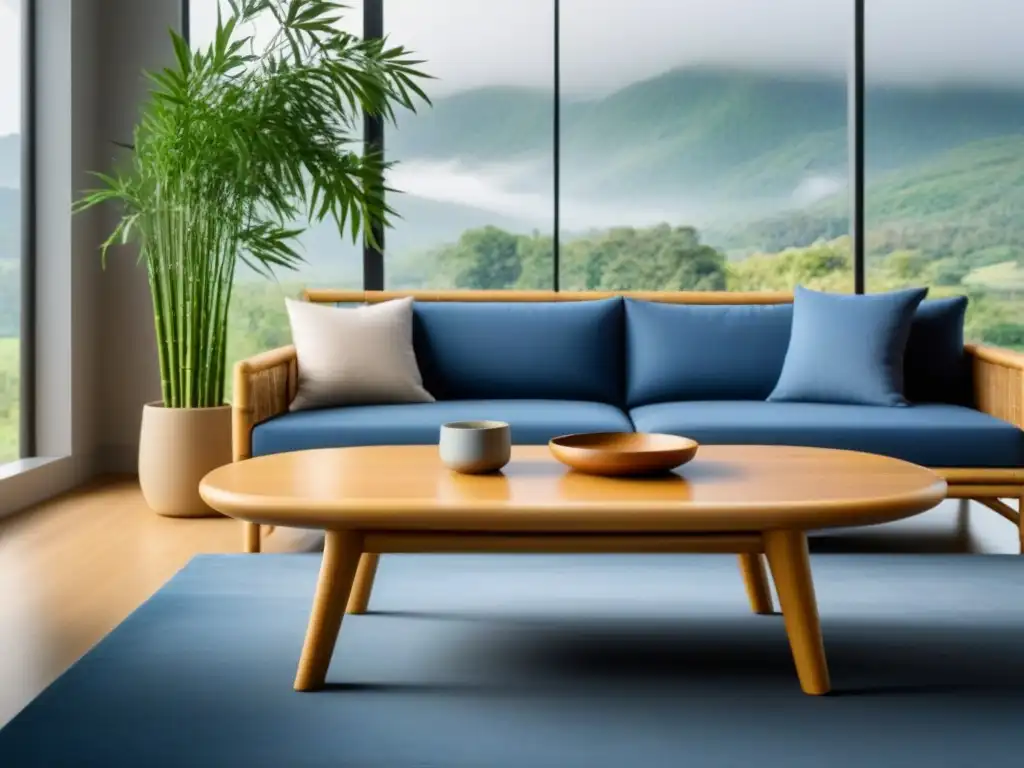 Un acogedor salón minimalista con muebles de bambú ecofriendly hogar, elegante y luminoso