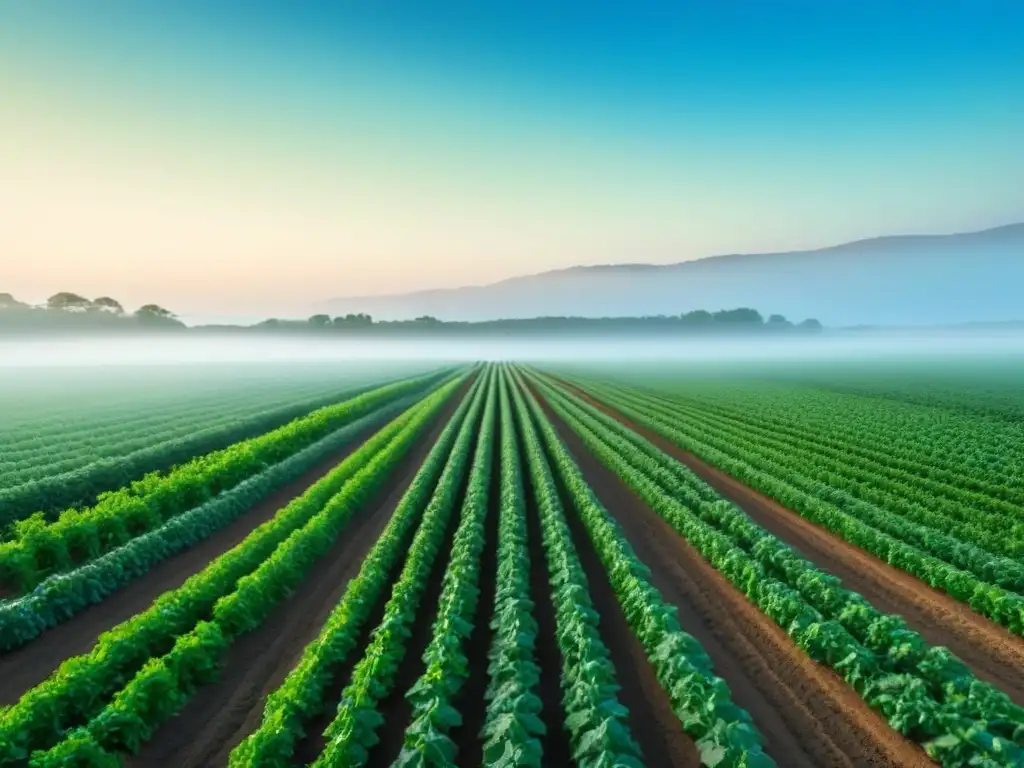 Alojamientos agroturismo fincas ecológicas: armonía y belleza de una granja ecológica con cultivos ordenados bajo cielo azul