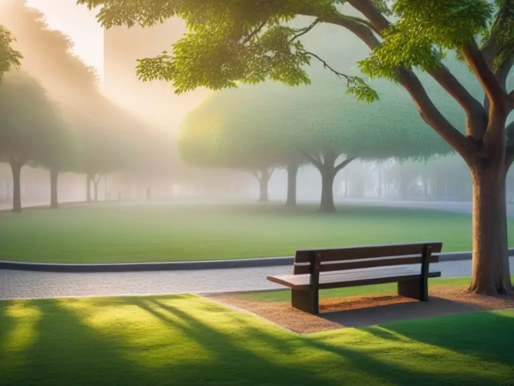 Un amanecer sereno en un parque urbano, donde especies nativas prosperan en armonía