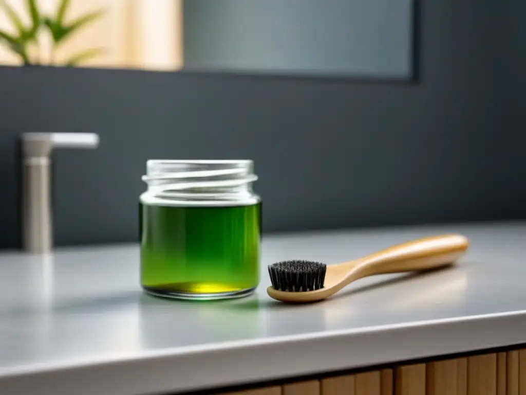 Un ambiente minimalista y detallado con una receta pasta dientes ecológica casera en un baño moderno