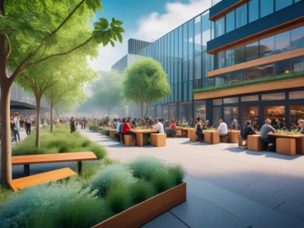 Un animado y diverso espacio público sostenible, donde la comunidad disfruta de actividades variadas