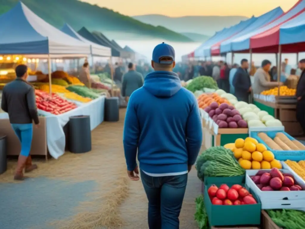 Un animado mercado de agricultores Km 0: frutas, verduras, pan artesanal y miel local, en armonía con la naturaleza