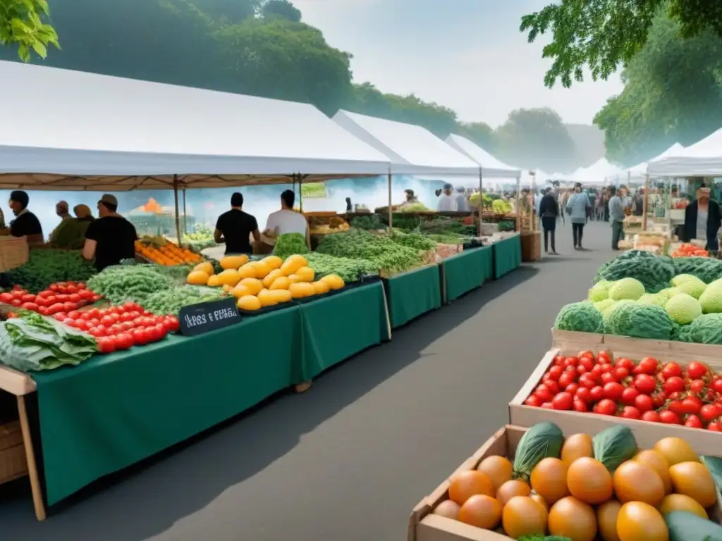 Un animado mercado de agricultores con productos frescos y coloridos