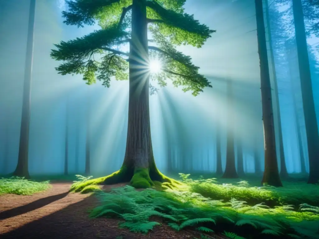 Un árbol majestuoso en un bosque virgen, detalle en 8k