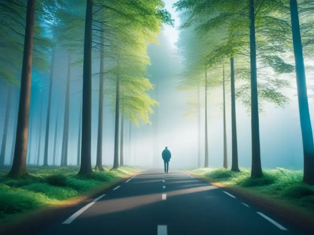 Un árbol solitario destaca en un frondoso bosque verde con cielo azul