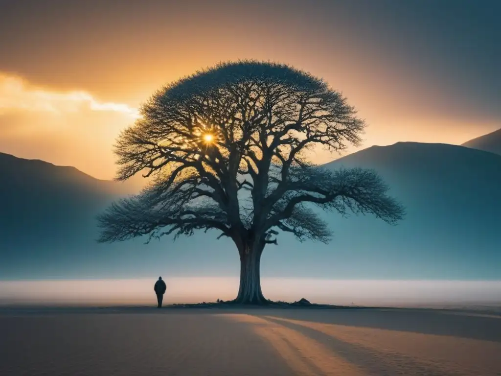 Un árbol solitario destaca en un paisaje árido, simbolizando el Impacto del cambio climático en finanzas