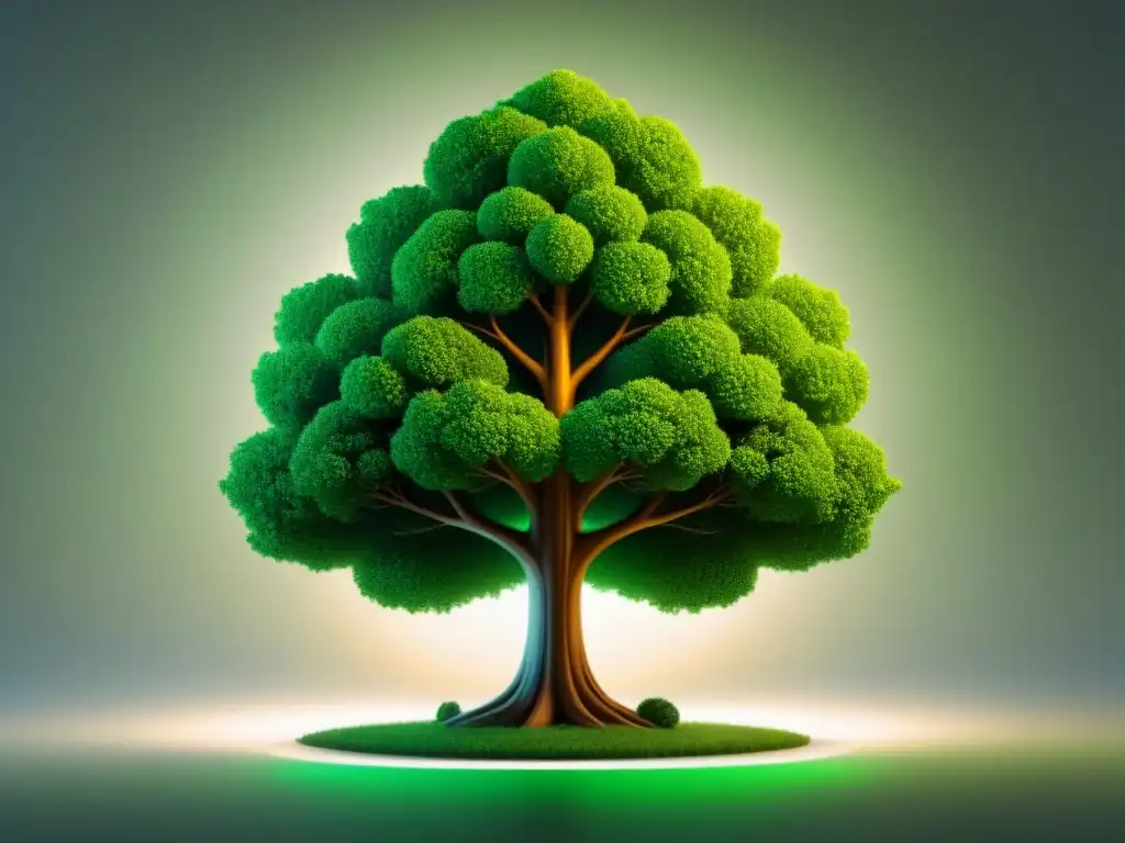 Un árbol verde vibrante crece desde un dispositivo digital pixelado, fusionando tecnología y sostenibilidad en recursos educativos digitales