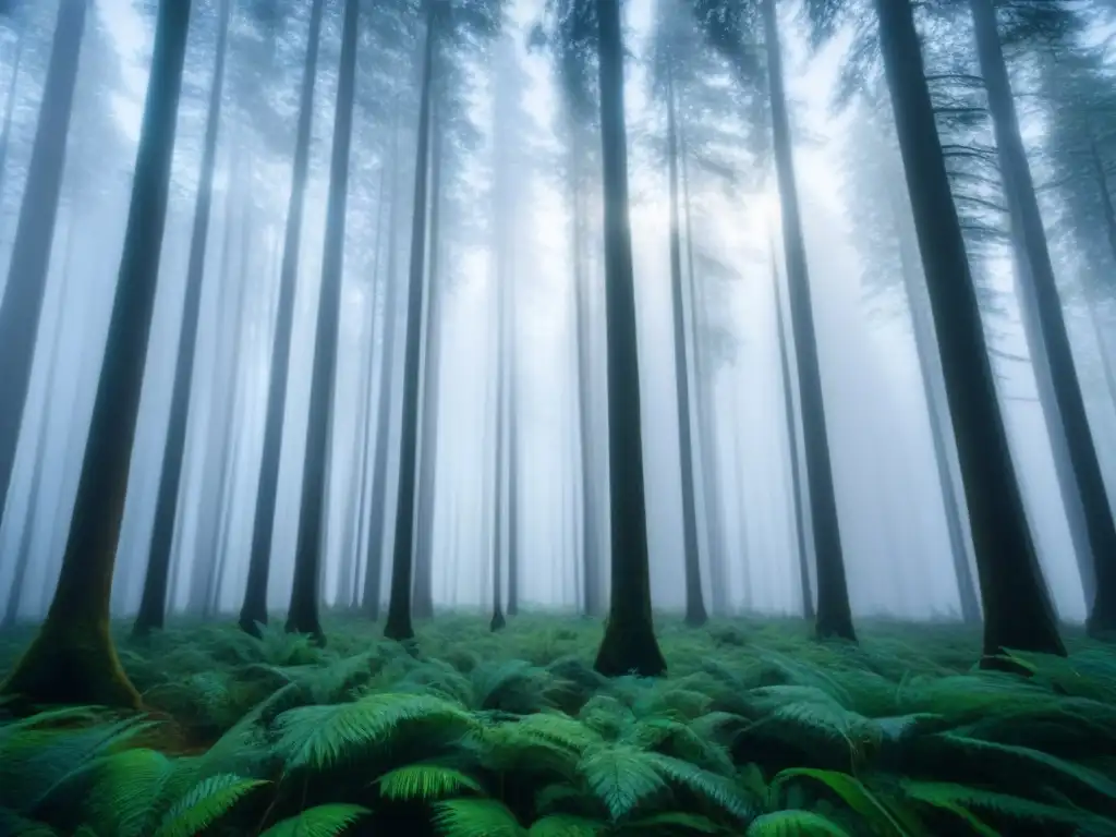 Bosque virgen con árboles altos en un cielo azul, muestra la belleza de la naturaleza en Retos Zero Waste sostenible