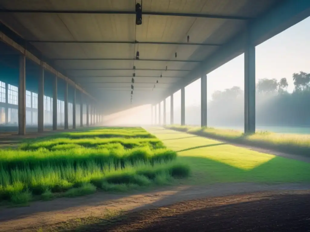 Transformación de áreas industriales en parques urbanos: paisaje industrial invadido por vegetación exuberante y luz filtrada