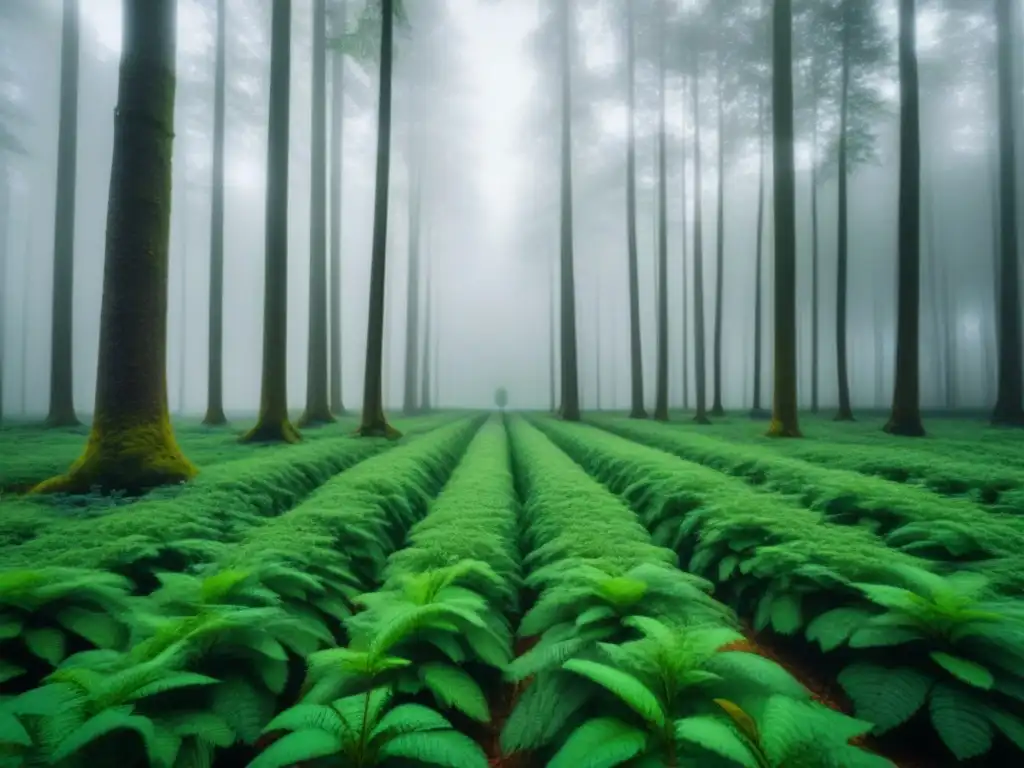 Armonía en el movimiento eco: bosque verde con notas musicales en el aire