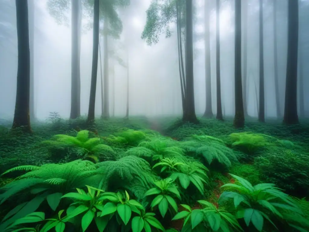 Armonía en la naturaleza: bosque verde con diversas especies animales conviviendo en equilibrio