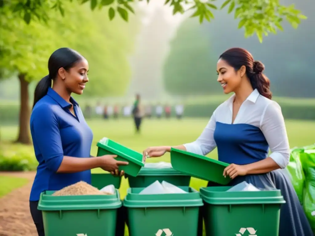 Armoniosa colaboración reciclando en parque verde