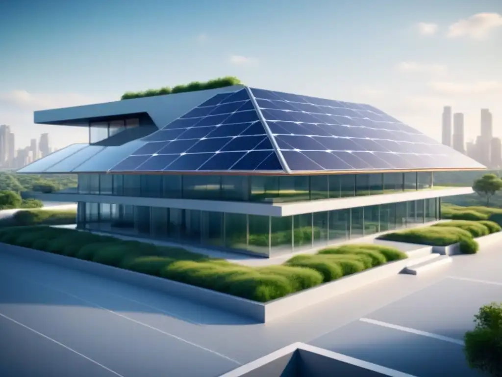 Diseño arquitectónico sostenible futuro verde con paneles solares y techos verdes