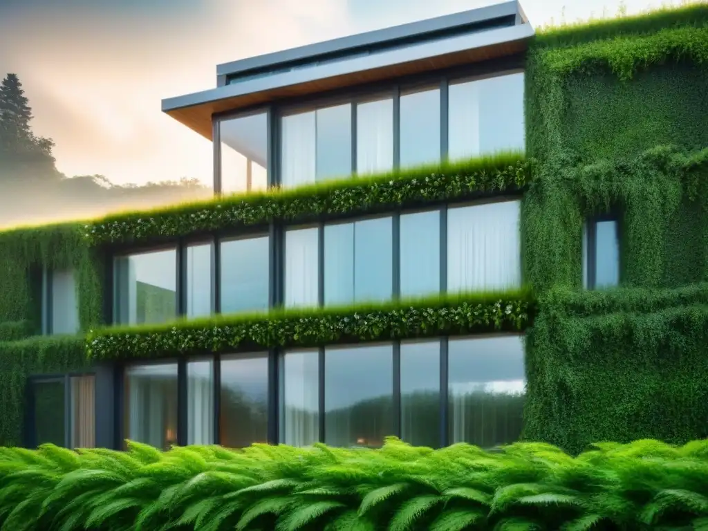 Arquitectura bioclimática y construcción sostenible: Edificio ecofriendly con diseño innovador y elementos verdes en armonía con la naturaleza