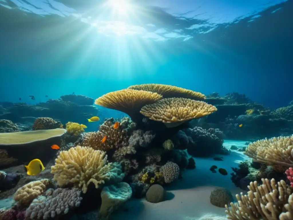 Un arrecife de coral vibrante y repleto de vida marina, impactado por el calentamiento global