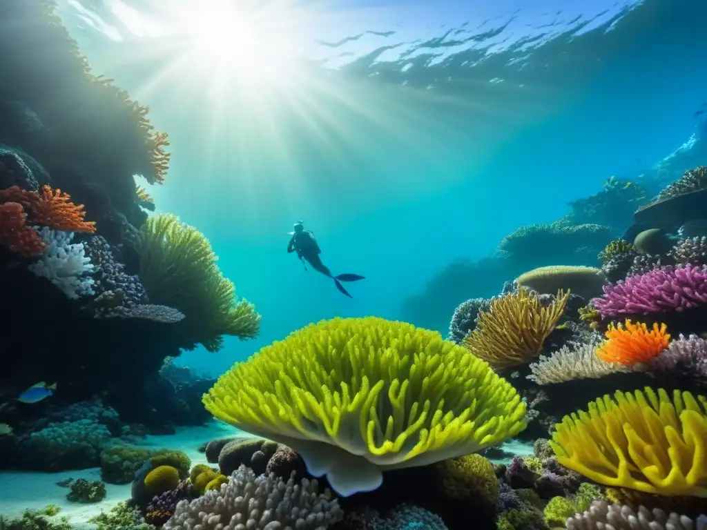 Un arrecife de coral vibrante con peces coloridos, destacando la importancia de la guía pescado sostenible consumo responsable