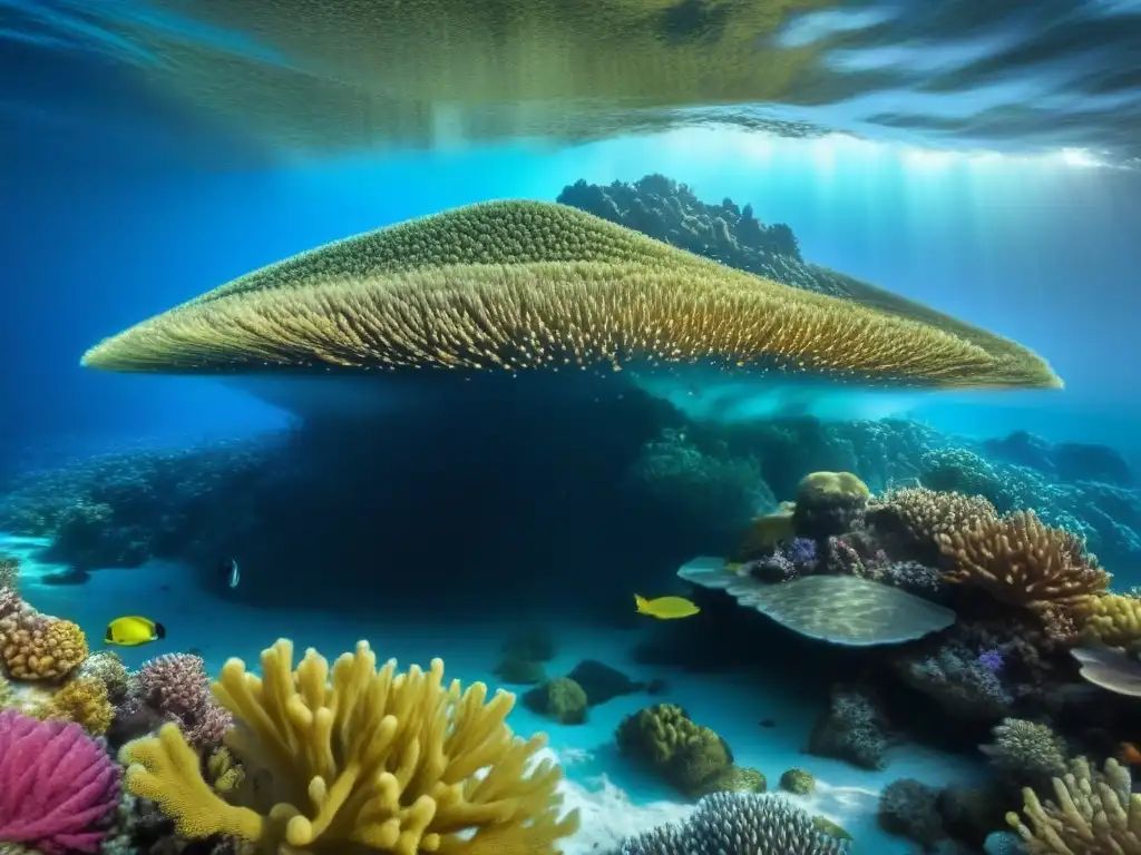 Arrecife de coral vibrante con vida marina colorida en un océano cristalino, solución zero waste para plásticos en océanos