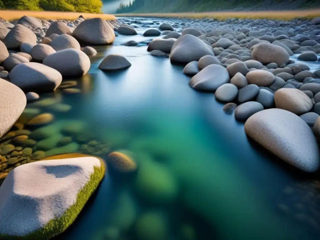 Arroyo de montaña cristalino con luz solar filtrándose a través del agua, resaltando la pureza y la Importancia del Big Data en calidad del agua