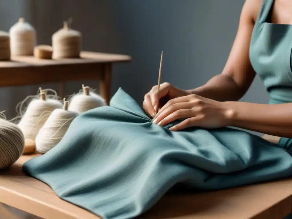 Un artesano creando moda sostenible con detalle y destreza