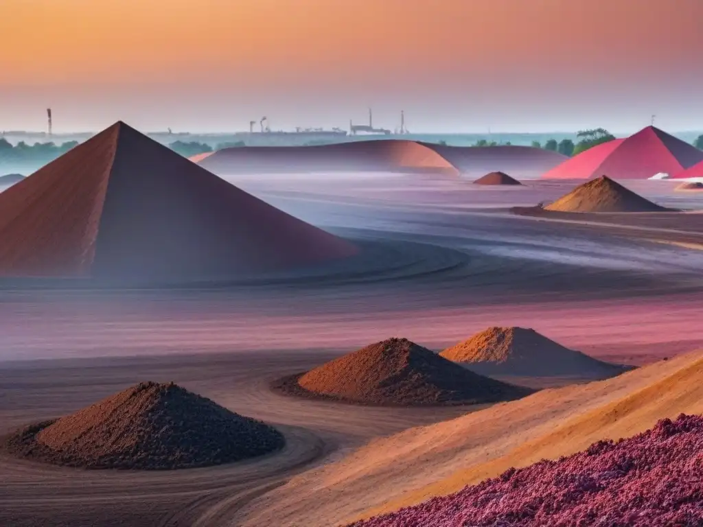 Atardecer en vertedero: montones de basura detallados bajo un cielo cálido