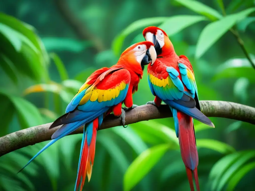 Observación de Aves Costa Rica: Pareja de guacamayos escarlatas en la exuberante naturaleza tropical