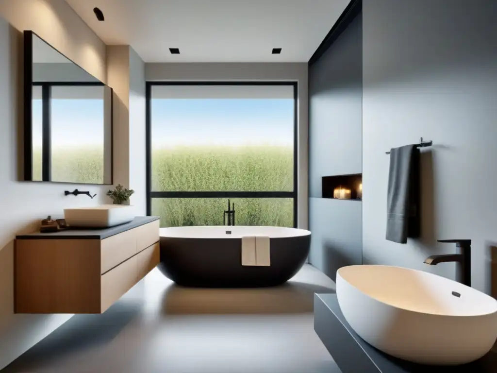 Baño moderno minimalista con luz natural y diseño sostenible