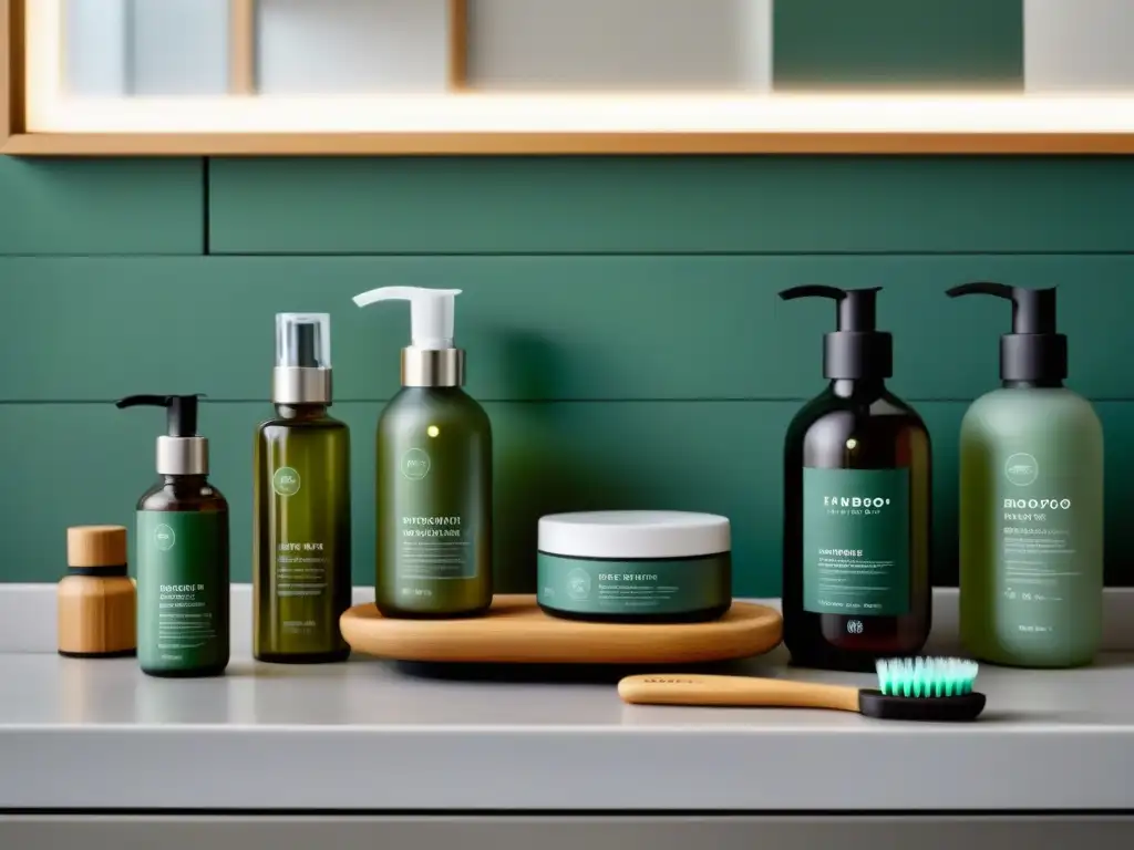 Un baño moderno y minimalista con productos de cuidado personal zero waste