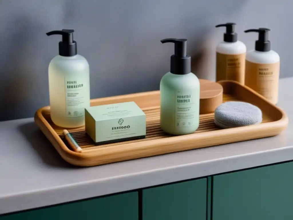 Baño sostenible con productos ecológicos y reducción residuos estilo minimalista