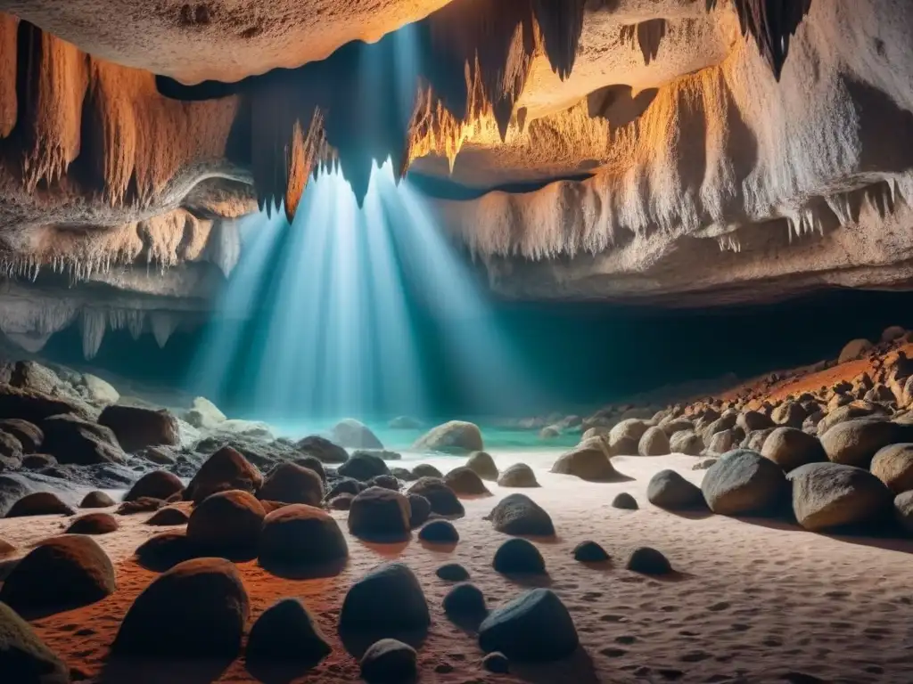 Explora la belleza de las cuevas subterráneas en este paisaje misterioso iluminado por la luz natural