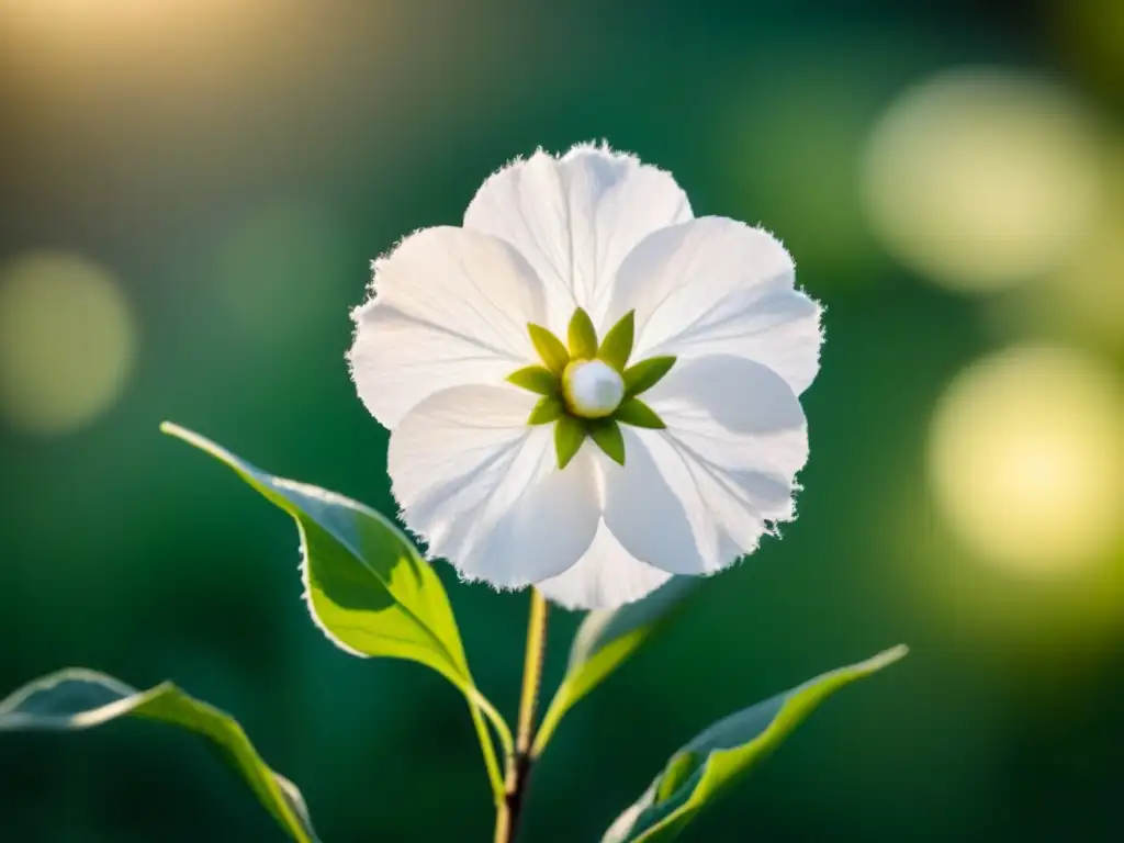 Belleza natural: Detalle de flor de algodón blanco bajo luz suave, mostrando fibras delicadas