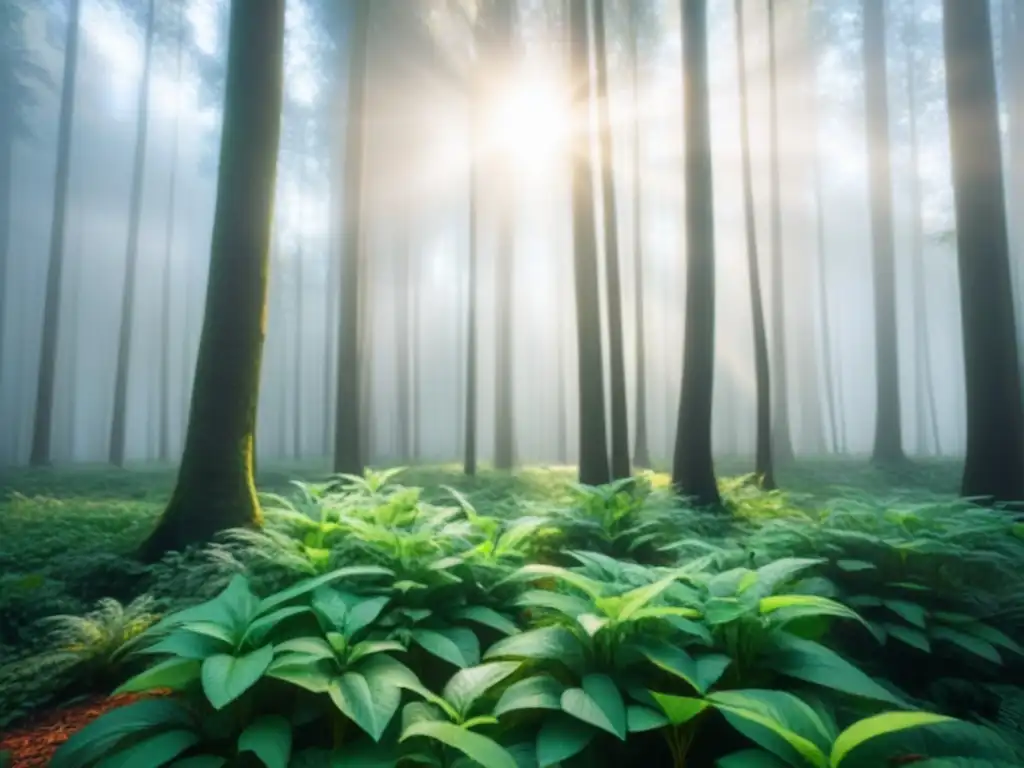 La belleza y tranquilidad de un bosque verde resaltan el impacto del desperdicio de alimentos en los ecosistemas