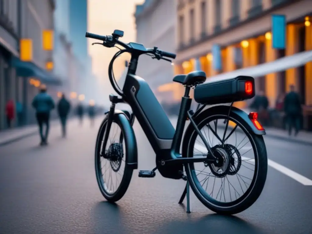 Bicicleta eléctrica moderna en una calle urbana vibrante