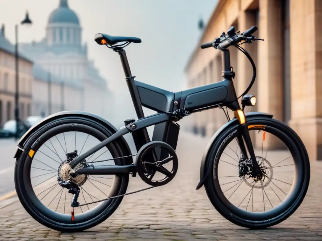 Bicicleta eléctrica plegable sostenible de diseño moderno en fondo blanco