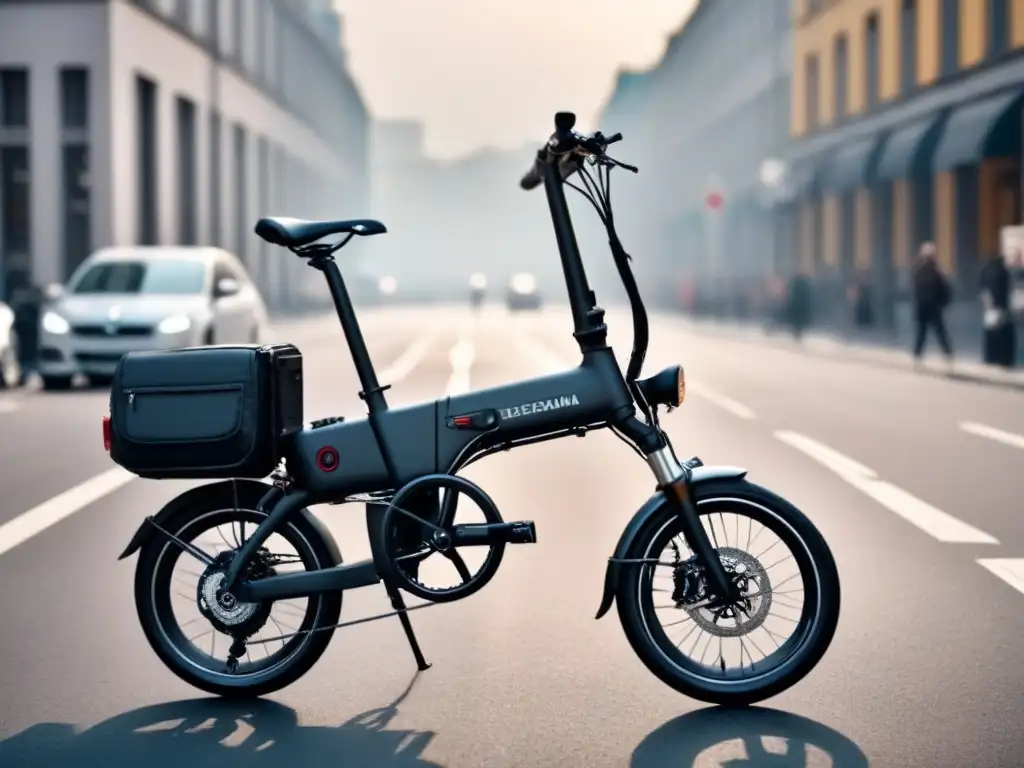 Bicicleta eléctrica plegable sostenible en entorno urbano moderno