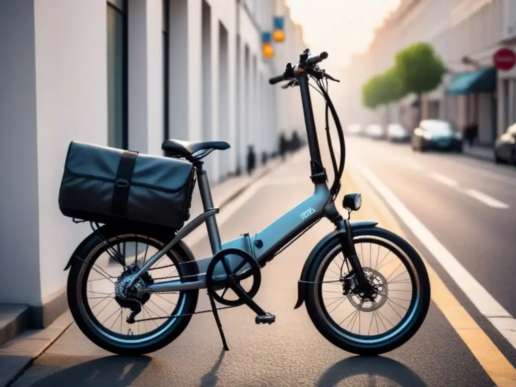 Bicicleta eléctrica plegable sostenible en entorno urbano moderno