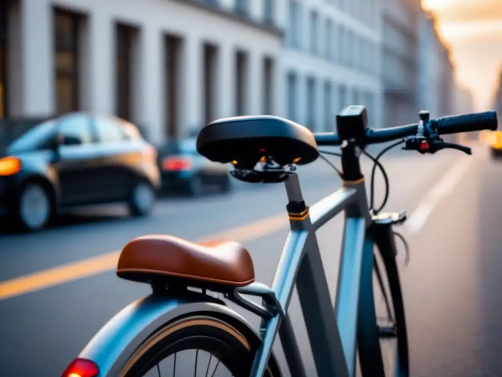 Una bicicleta eléctrica sostenible y urbana en una calle bulliciosa