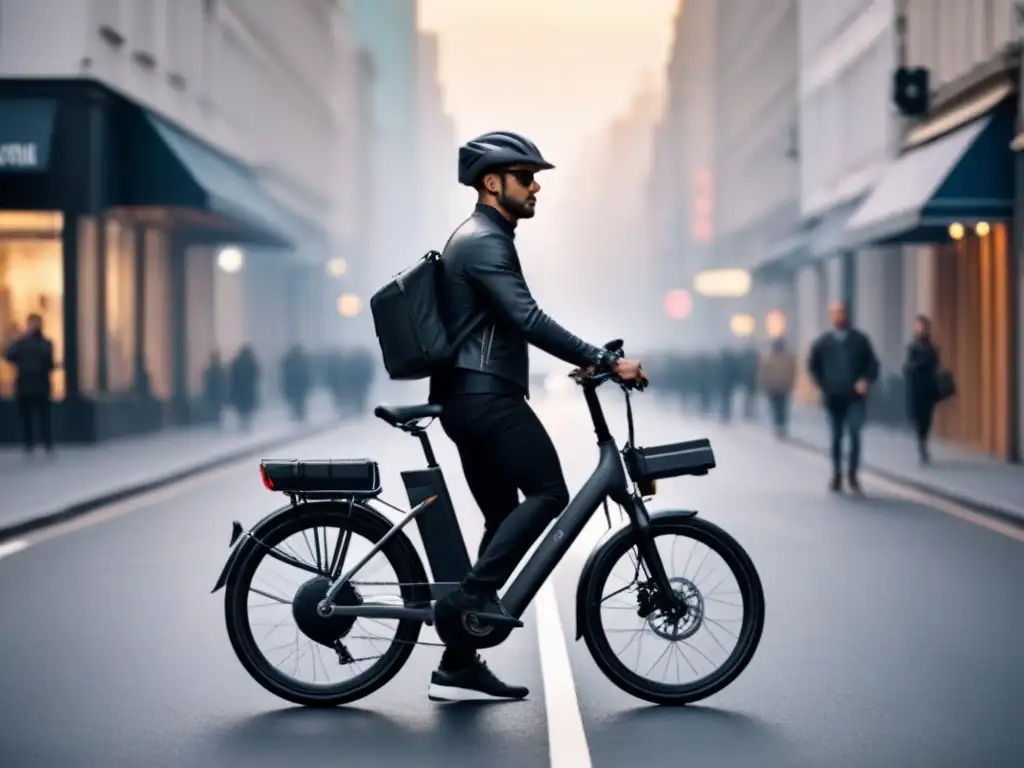 Bicicleta eléctrica urbana sostenible en un entorno moderno y dinámico de la ciudad