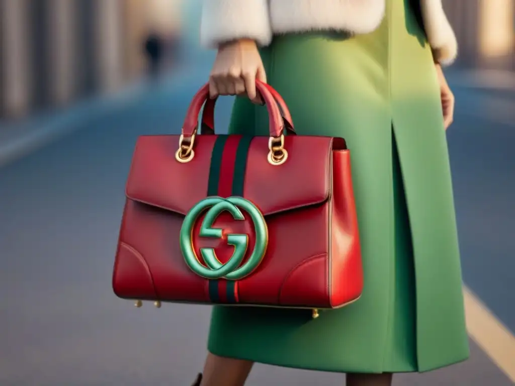 Un bolso Gucci de diseño elegante y sostenible, con detalles intrincados y acabados lujosos