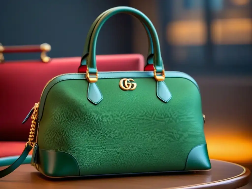 Bolso Gucci de lujo en detalle, con sutiles detalles y logo sostenible