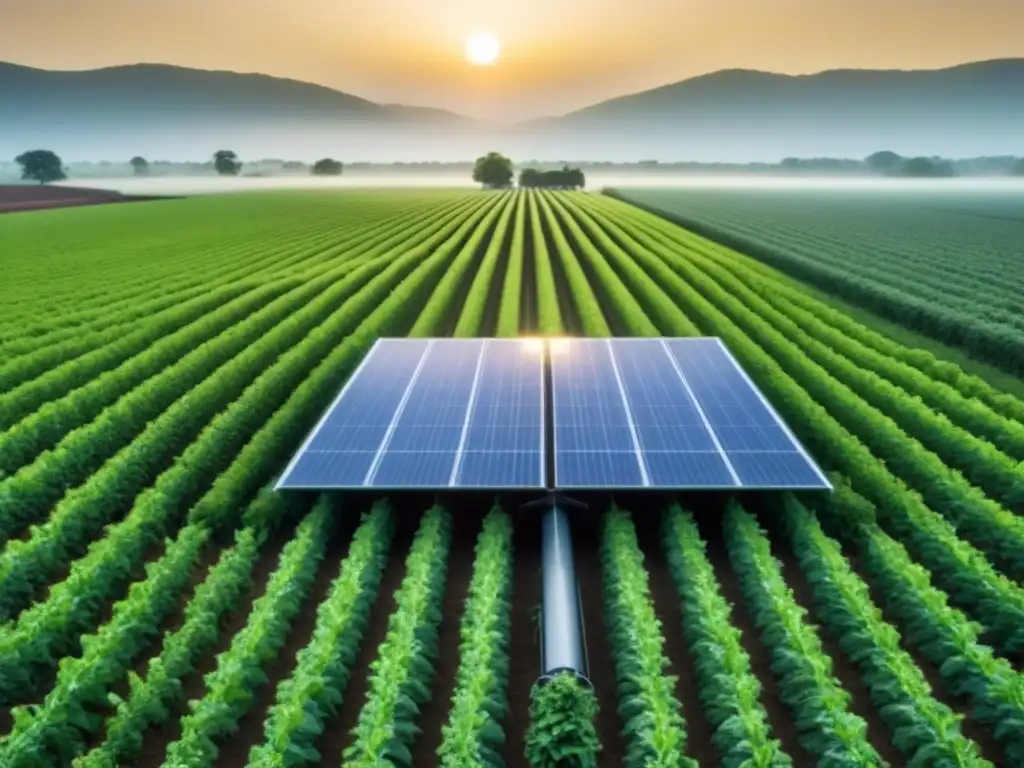 Fusión eco de bombas de agua solares en campo agrícola vibrante