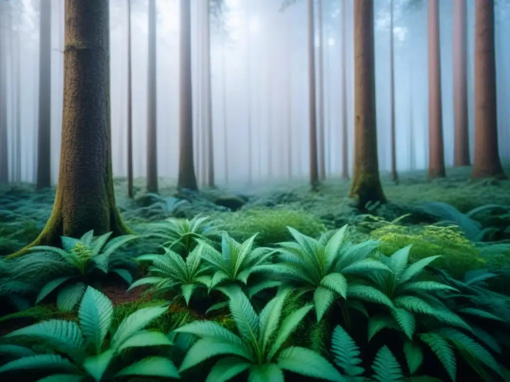 Un bosque denso ilustrado en blanco y negro, detallando flora y fauna, simbolizando la literatura, conciencia ambiental y análisis profundo