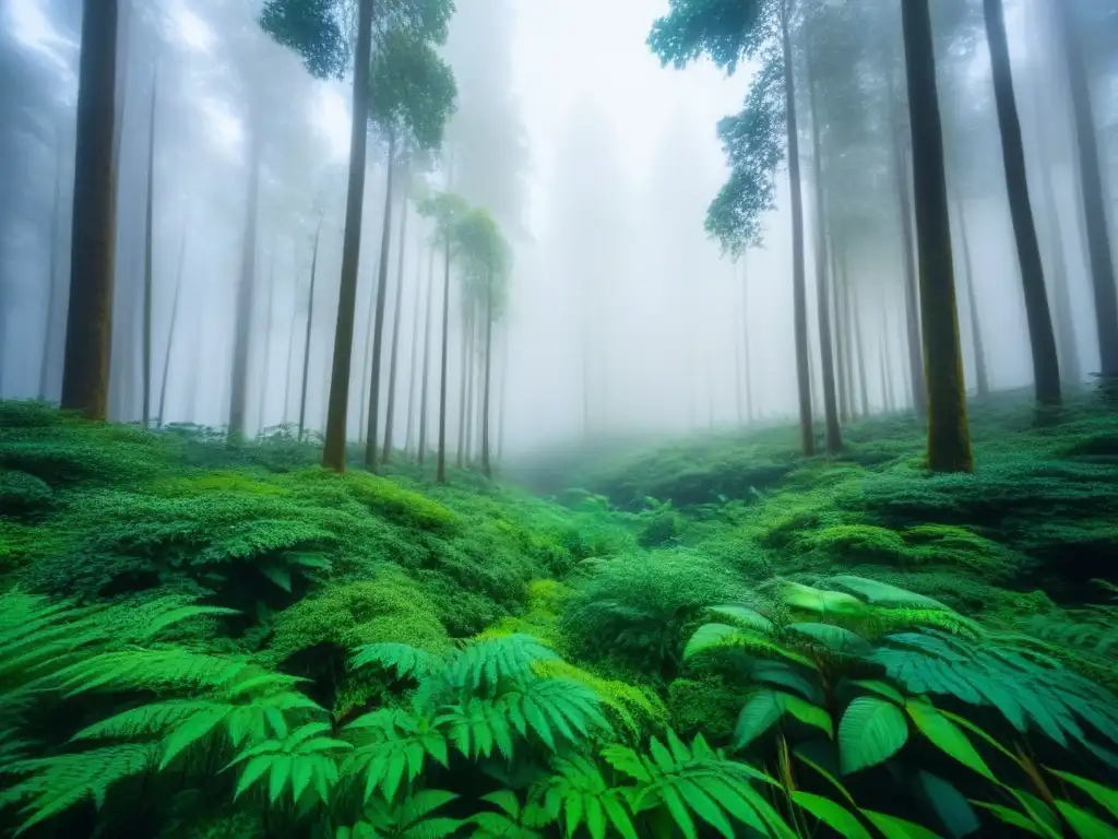 Un bosque exuberante donde animales y plantas conviven en armonía, destacando los beneficios de una alimentación basada en plantas y animales