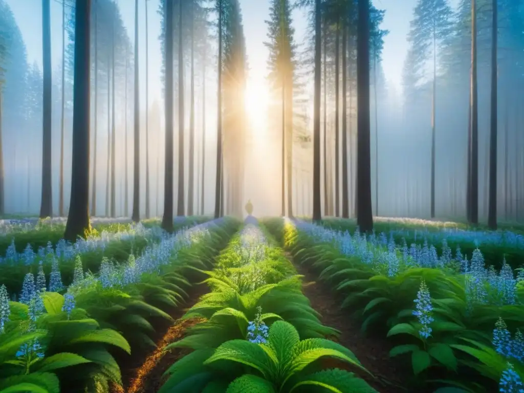 Bosque exuberante con árboles majestuosos bajo un cielo azul