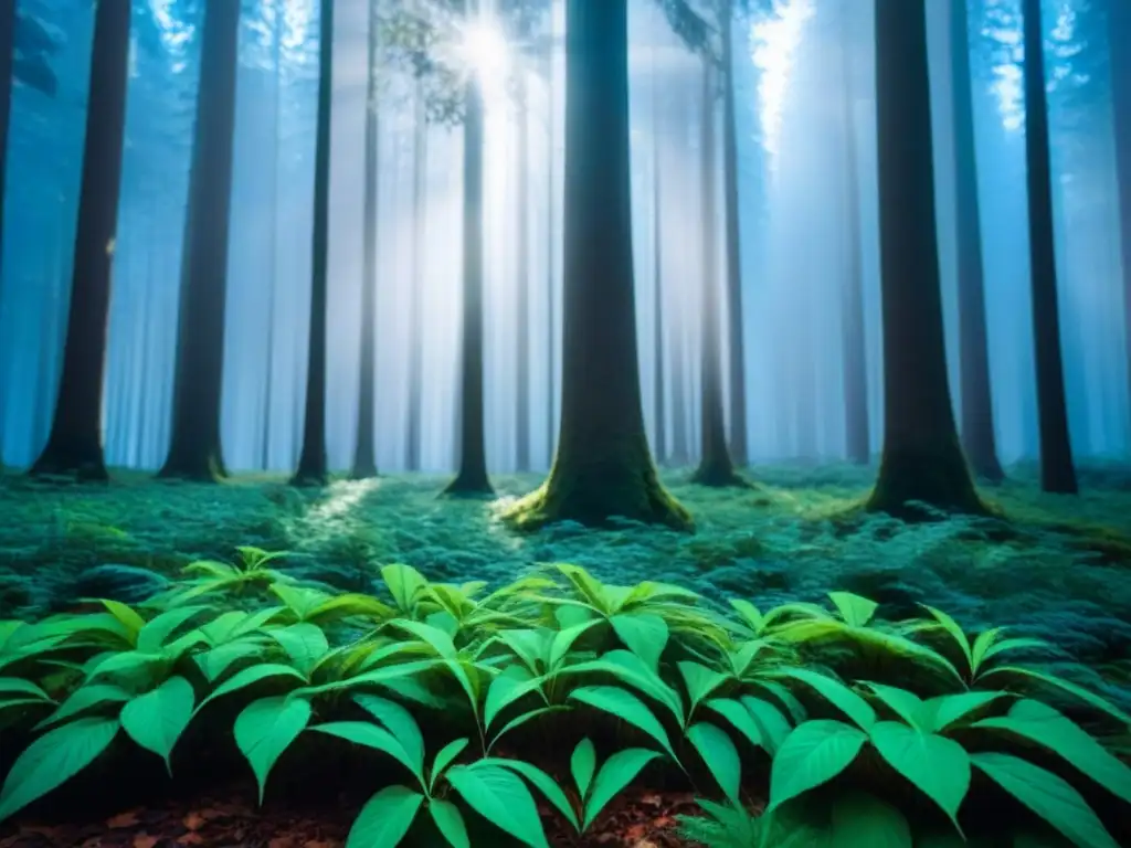 Un bosque exuberante con árboles majestuosos bajo un cielo azul