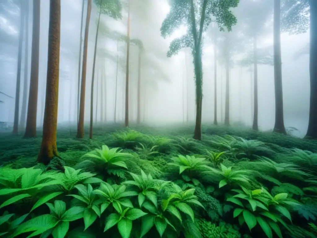 Un bosque exuberante con árboles, plantas y vida silvestre en armonía