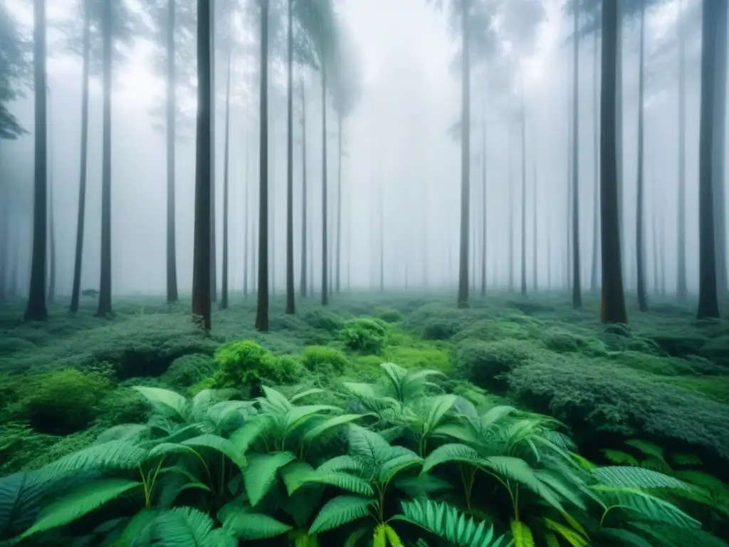 Bosque sostenible: armonía natural y digital Un bosque exuberante y armonioso, resaltando la belleza de la naturaleza en la transformación digital sostenible herramientas