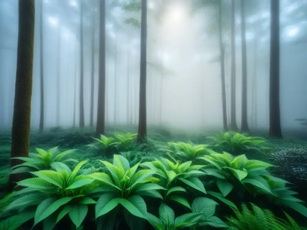 Un bosque exuberante en arte digital sostenible con mensaje real, transmitiendo armonía y tranquilidad