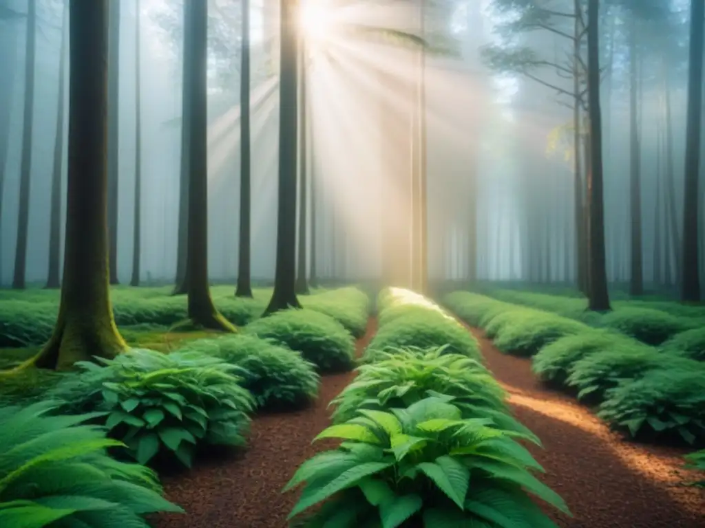 Un bosque exuberante bañado por la luz del sol, reflejando la armonía de la naturaleza