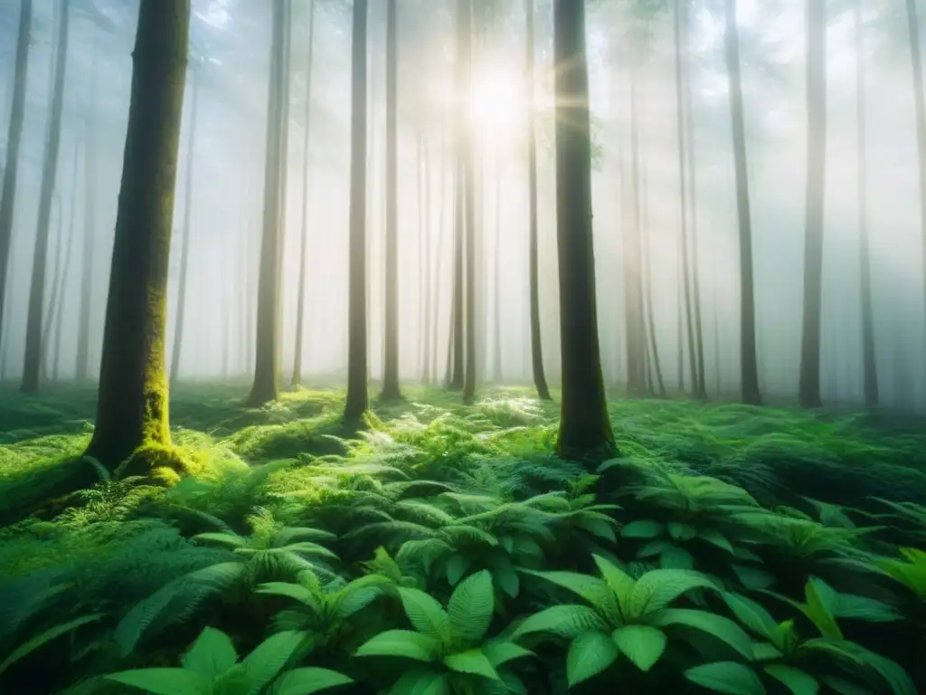 Un bosque exuberante bañado por la luz solar, reflejando la importancia de la conservación ambiental