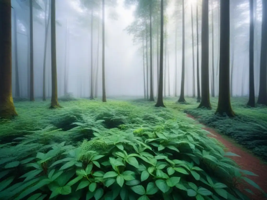 Un bosque exuberante bañado por la luz del sol, transmitiendo paz y armonía con la naturaleza